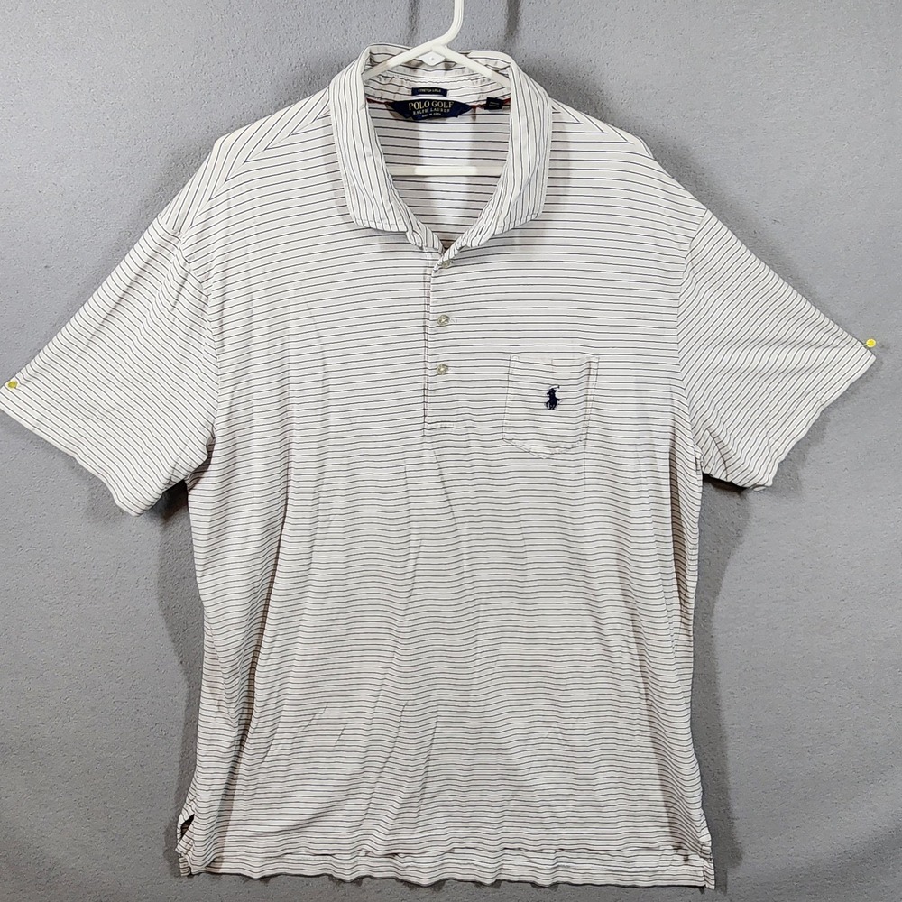 Polo Golf Ralph Lauren Polo Shirt Mens 2XL White Navy Stripe Stretch Lisle Golf